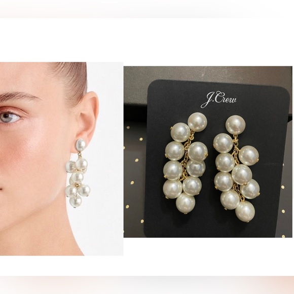 J.CREW Pearl Cluster Dangle Earrings NWT Faux Pearl - Picture 10 of 11